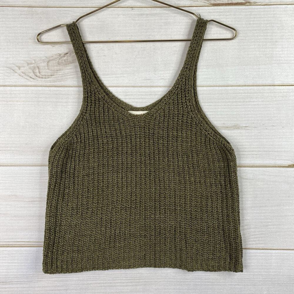 Shantex Red Butterflies Sweater Womens L Green Crop Top Chunky Knit Tank Boho